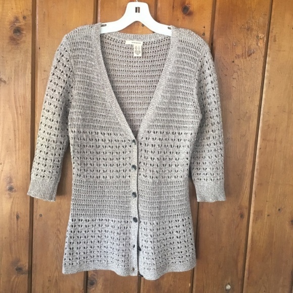 Dkny Sweaters - DKNY Small Grey Open Knit 3/4 Sleeve Cardigan